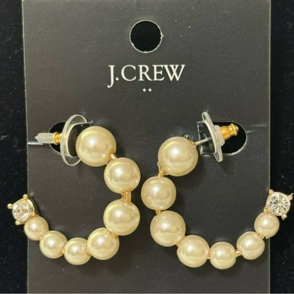 J. Crew Pearl Hoop Earrings for Pieced Ears Goldtone Style AU355 New With Tag
